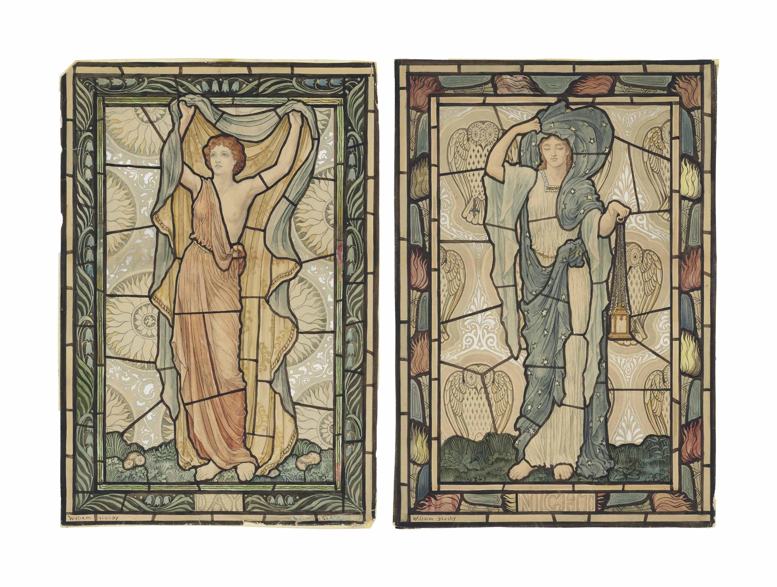 William Glasby - Designs for stained glass: Day and Night