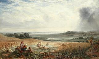 William Gosling - An ExtensIve Landscape With Figures Bringing In The Harvest