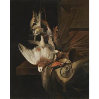 William Gouw Ferguson - A Still Life With Song Birds And Hunting Gear