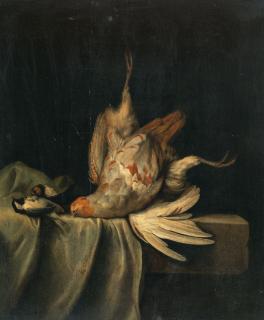 William Gowe Ferguson - Jagdstillleben mit Rebhuhn, Lapplandmeise und Rauchschwalbe