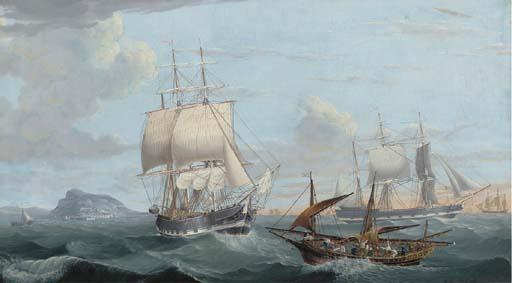 William Griffin Of Hull - Merchant shipping and a Mediterranean pinke in close quarters off Gibraltar
