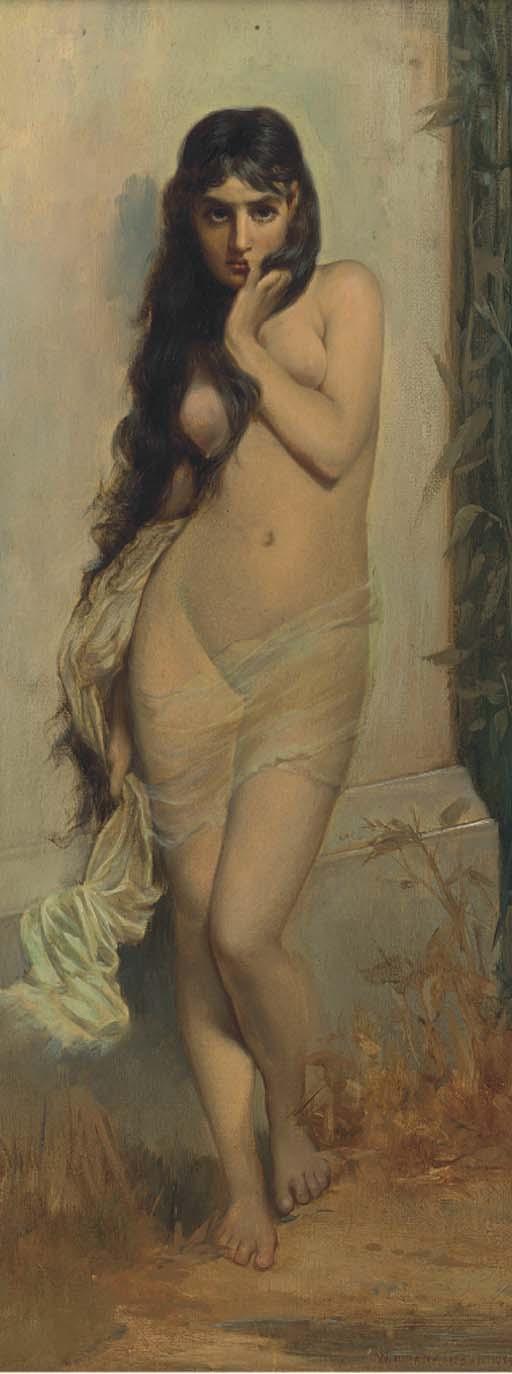 William H. Parkinson - A Nymph With A Lace Wrap; And A Nymph Standing On A Ledge