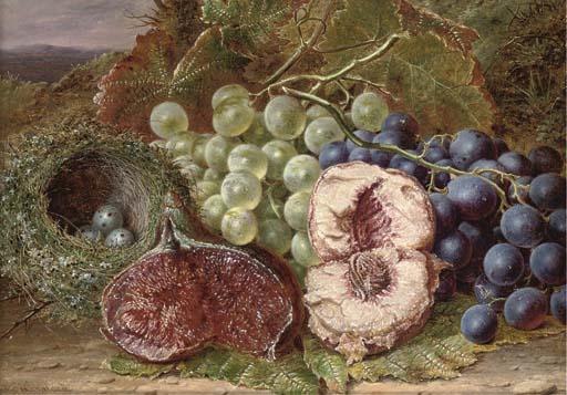 William H. Ward - Grapes, A Fig, Peach And Bird\'S Nest On A Mossy Bank