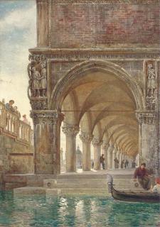 William Harding Collingwood Smith - Gondoliers conversing before the Doge\'s Palace