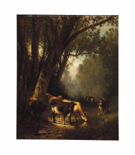 William Hart - Cows grazing in the forest clearing