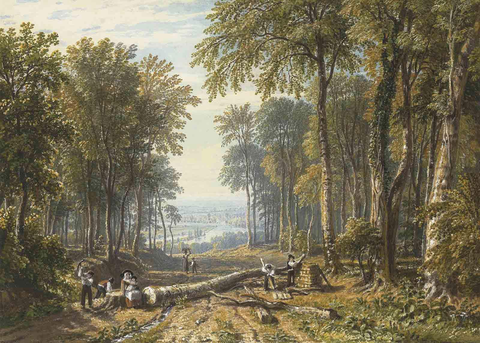 William Havell, O.W.S. - Woodcutters at Park Place, Henley, the River Thames beyond
