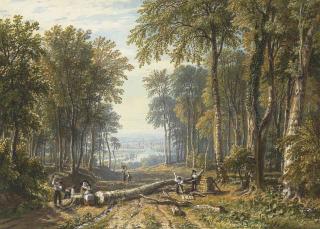 William Havell, O.W.S. - Woodcutters at Park Place, Henley, the River Thames beyond
