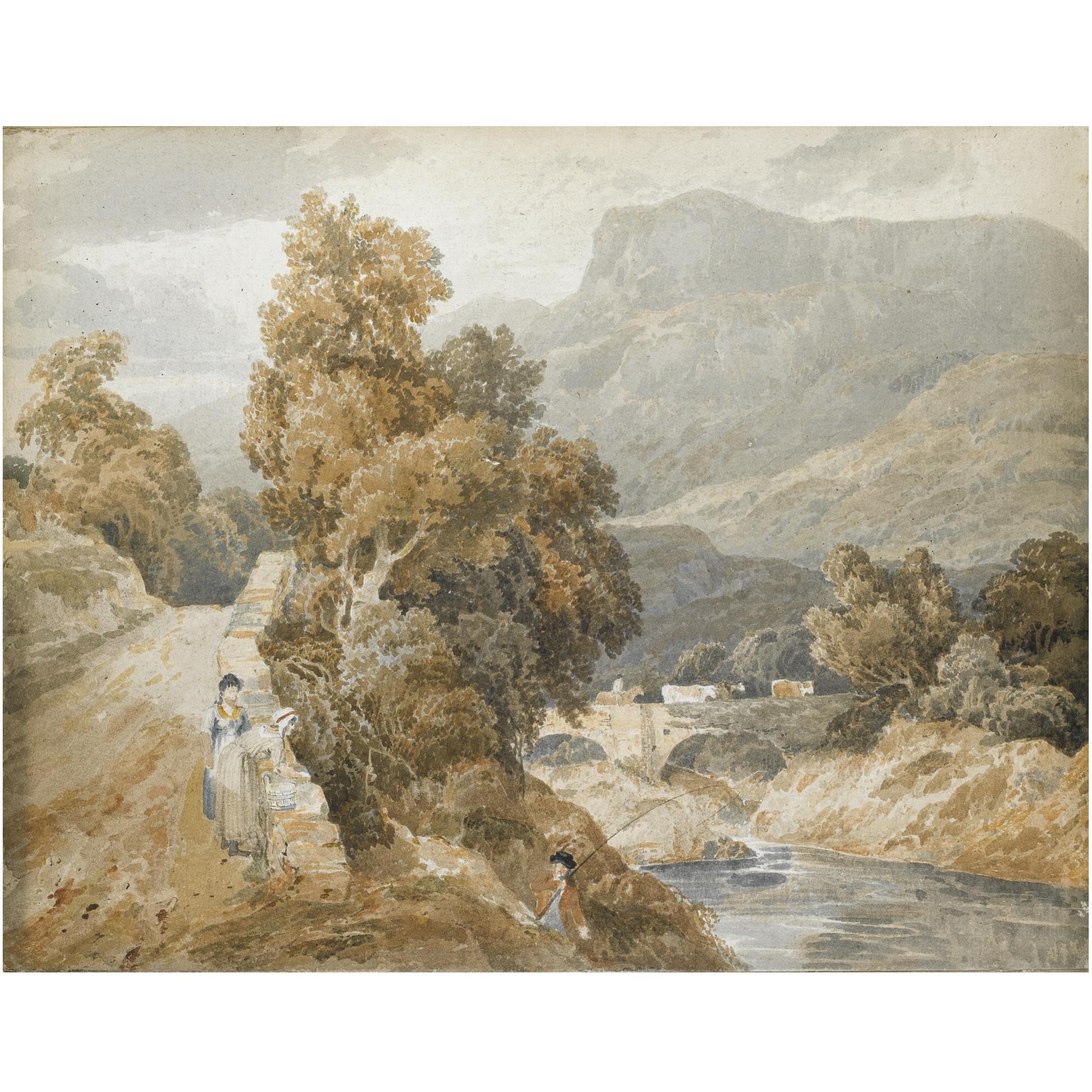 William Havell - A Fisherman And Two Ladies In A Mountainous Landscape