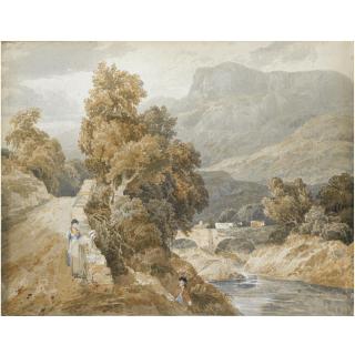 William Havell - A Fisherman And Two Ladies In A Mountainous Landscape
