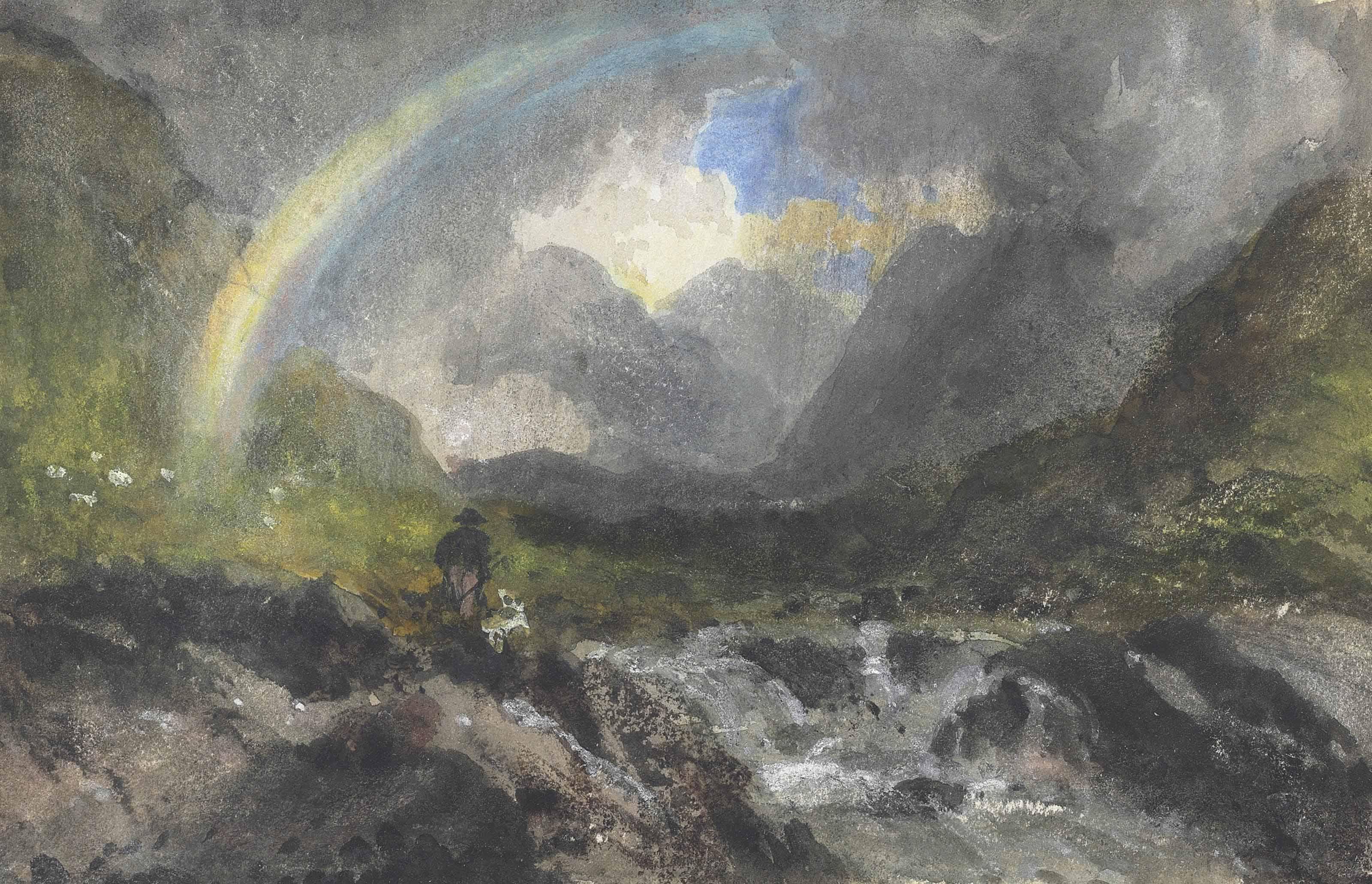 William Havell - A Mountainous River Landscape With A Rainbow