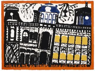 William Hawkins - Untitled (Black And Yellow Buildings)