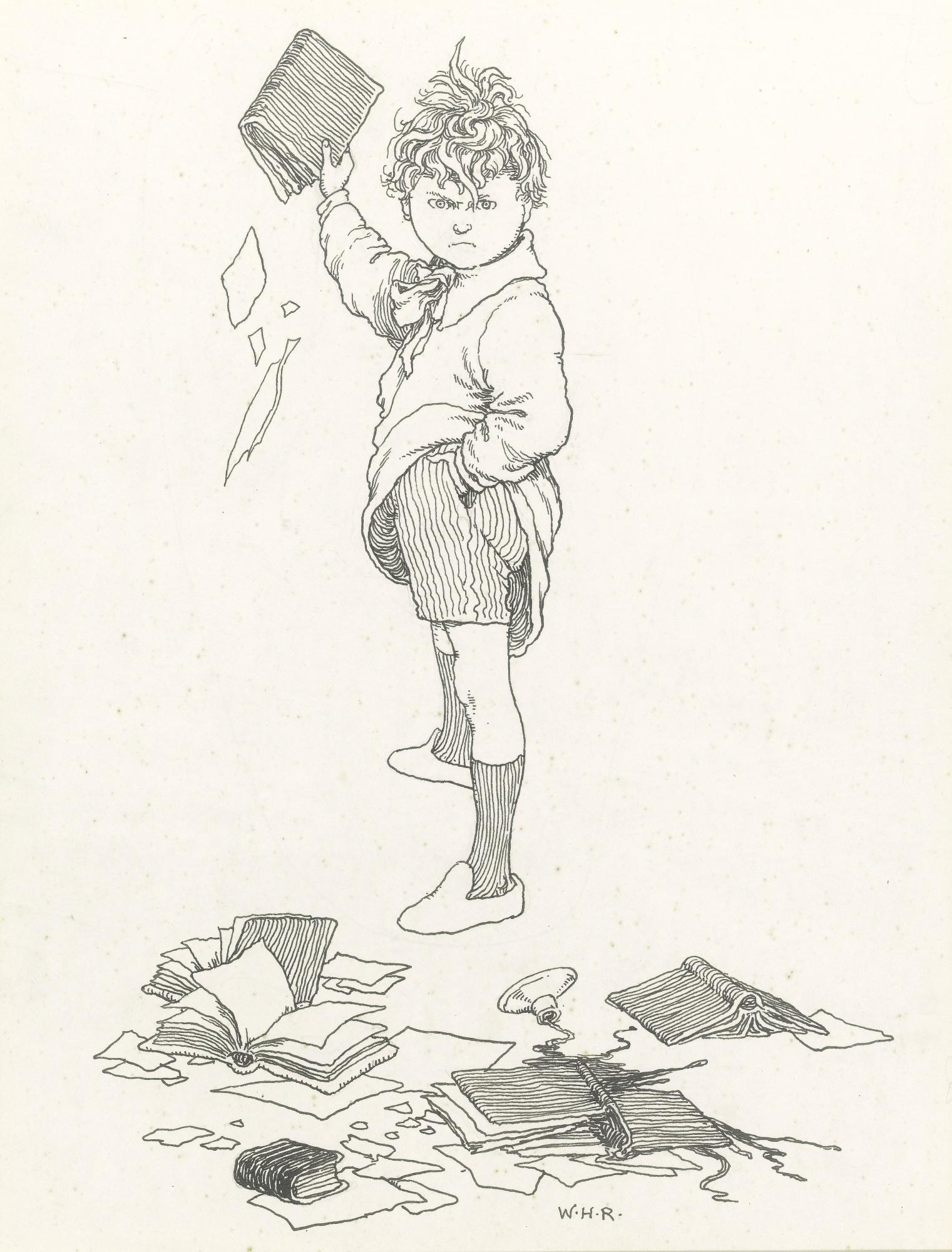 William Heath Robinson - “‘I’M Tired - Oh, Tired Of Books,’ Said Jack” (From ‘The Bookworm’)