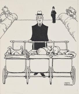 William Heath Robinson - The trip-pram for triplets (illustrated); and Preserving the figure