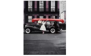 William Helburn - Red Canoe (Barbara Mullen, Dress by John Moore for Talmack, chiffon chambray fabric by Hope Skillman, Gramercy Park, NYC)