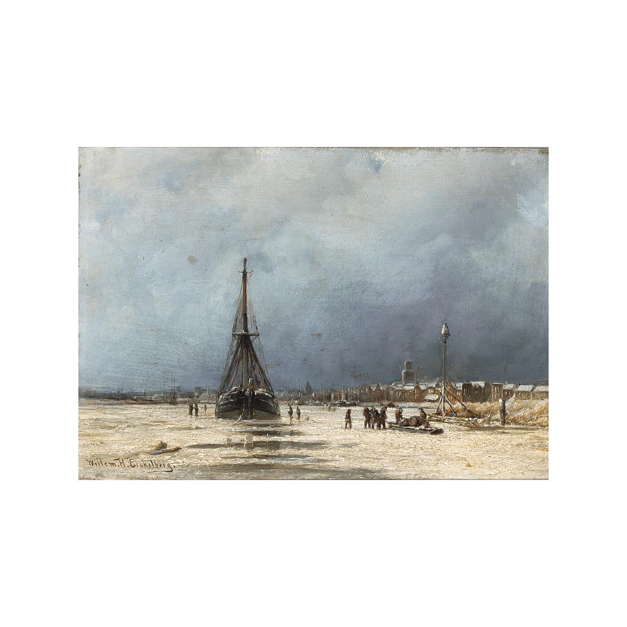 William Hendrik Eickelberg - A Winter Day On The Maas Near Rotterdam 