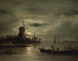 William Henry Crome - Moonlit view near Great Yarmouth