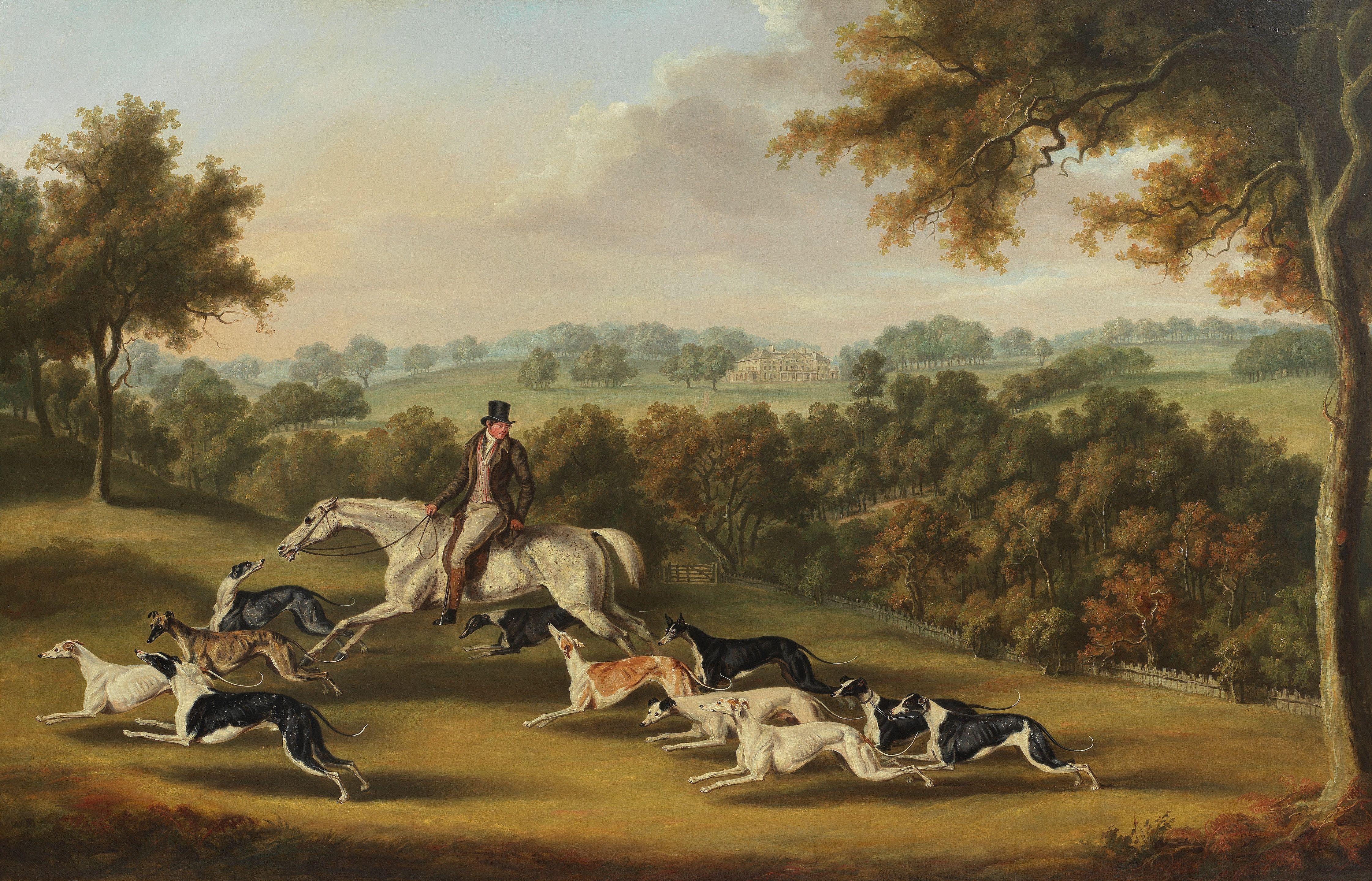 William Henry Davis - Colonel Newport Charlett\'s Favourite Greyhounds at Hanley Court, Worcestershire