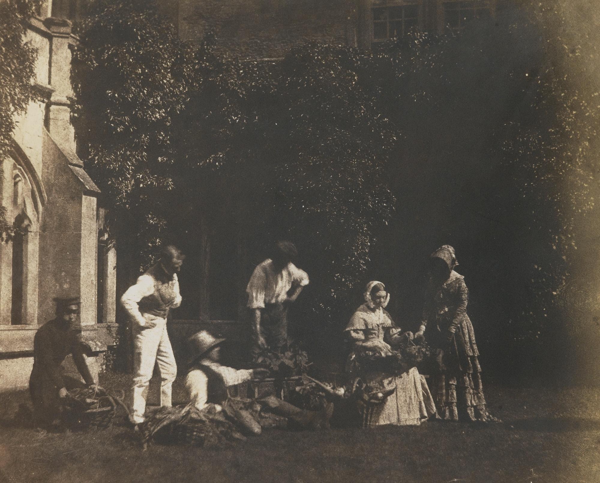William Henry Fox Talbot - The Fruit Sellers, Vers 1842-44Salt Paper Print. On The Reverse, With The Lacock Abbey Numbering La300 By Eugene Ostroff. Framed.