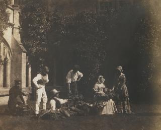 William Henry Fox Talbot - The Fruit Sellers, Vers 1842-44Salt Paper Print. On The Reverse, With The Lacock Abbey Numbering La300 By Eugene Ostroff. Framed.