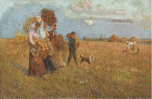 William Henry Gore, R.B.A. - Harvesters at sunset
