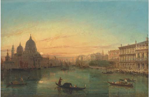 William Henry Haines - Gondolas on the Grand Canal at sunset