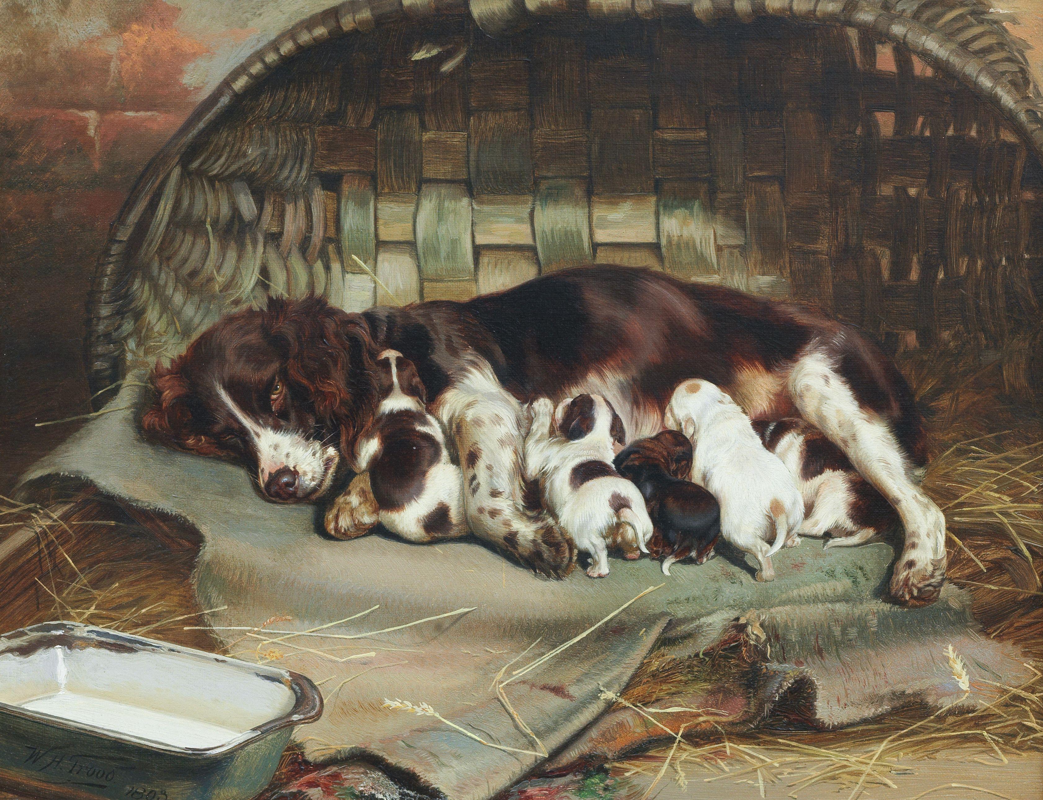 William Henry Hamilton Trood - Motherhood - A Springer Spaniel and Her Litter