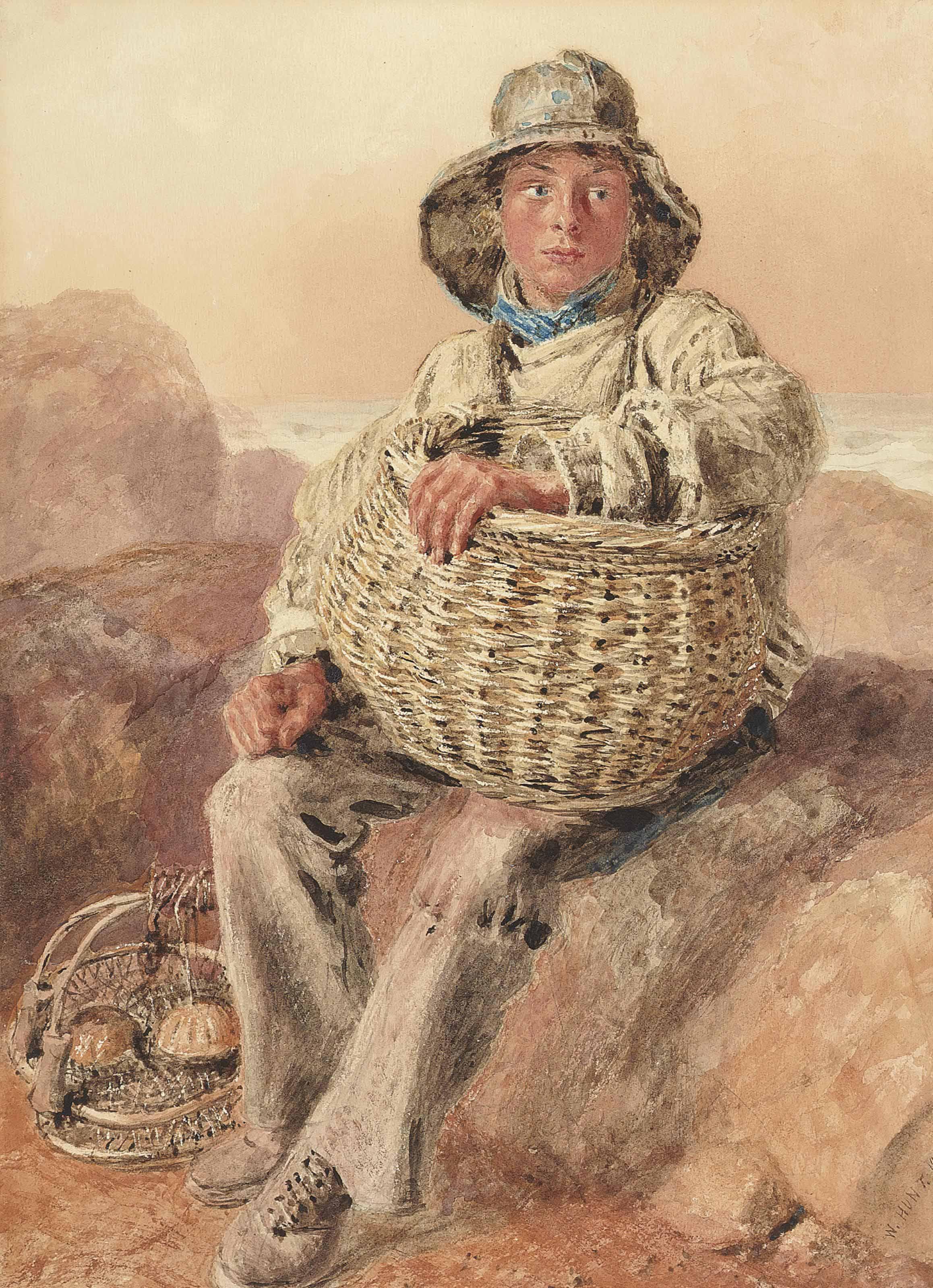 William Henry Hunt, O.W.S. - A fisherboy holding a wicker basket