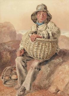 William Henry Hunt, O.W.S. - A fisherboy holding a wicker basket