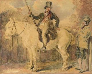 William Henry Hunt, O.W.S. - A gamekeeper on a horse and another man conversing