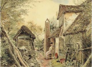 William Henry Hunt, O.W.S. - A Woman Sewing In A Cottage Garden, Edgware