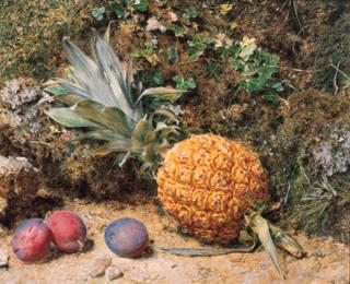 William Henry Hunt, O.W.S. - Still life with a pineapple and three plums