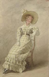 William Henry Hunt - A young woman seated, wearing a wide-brimmed hat