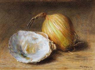 William Henry Hunt - An oyster shell and an onion