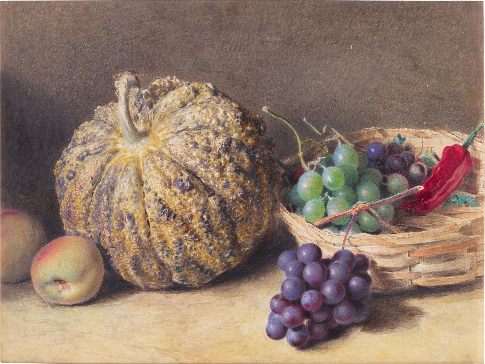 William Henry Hunt - Still life with squash, peaches, grapes and a pepper