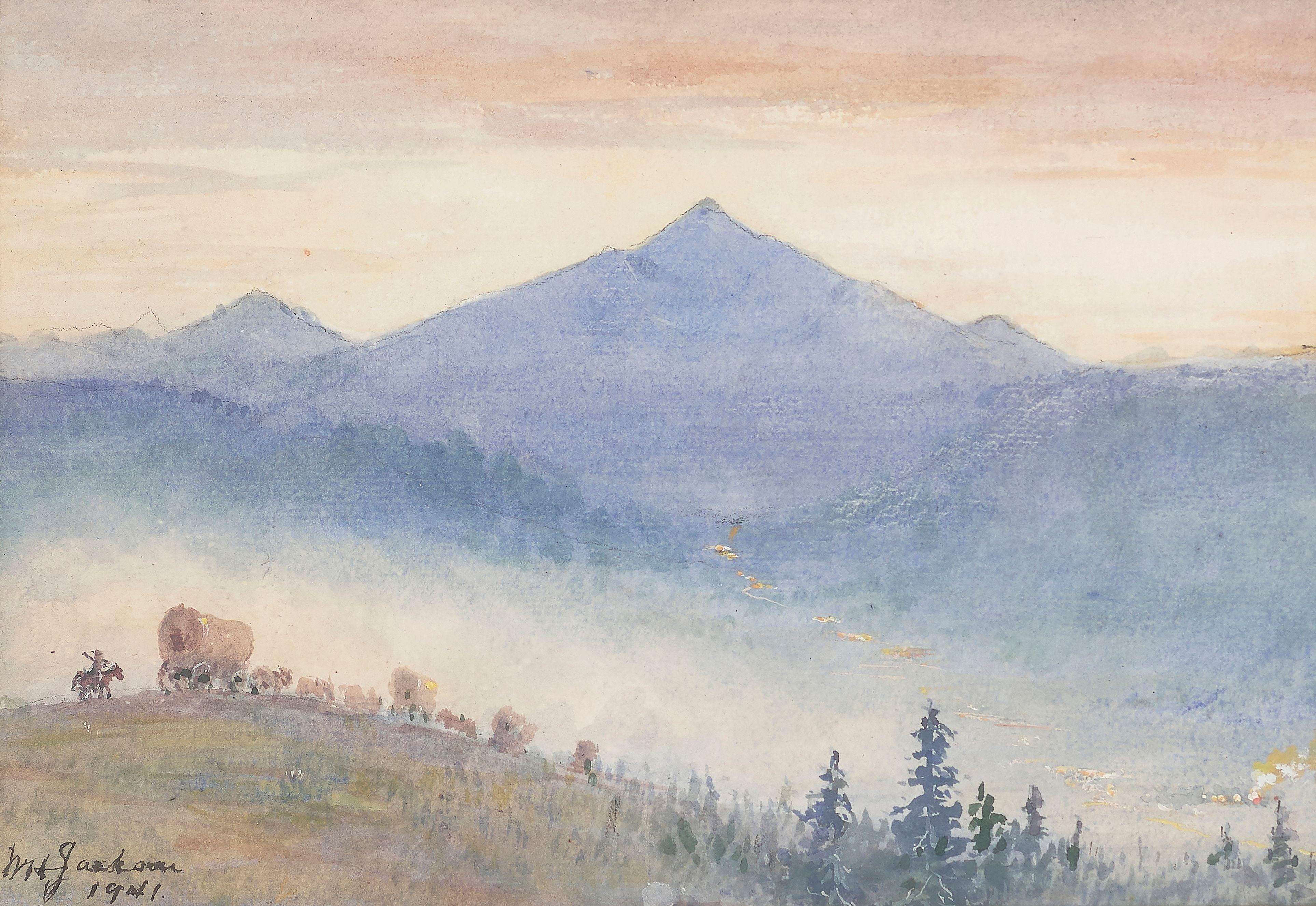 William Henry Jackson - Laramie Peak, Wyoming, Descending LaBonte Hill, August 12, 1866 sight 6 1/2 x 9 1/2 in. framed 15 1/2 x 17 1/2 in.