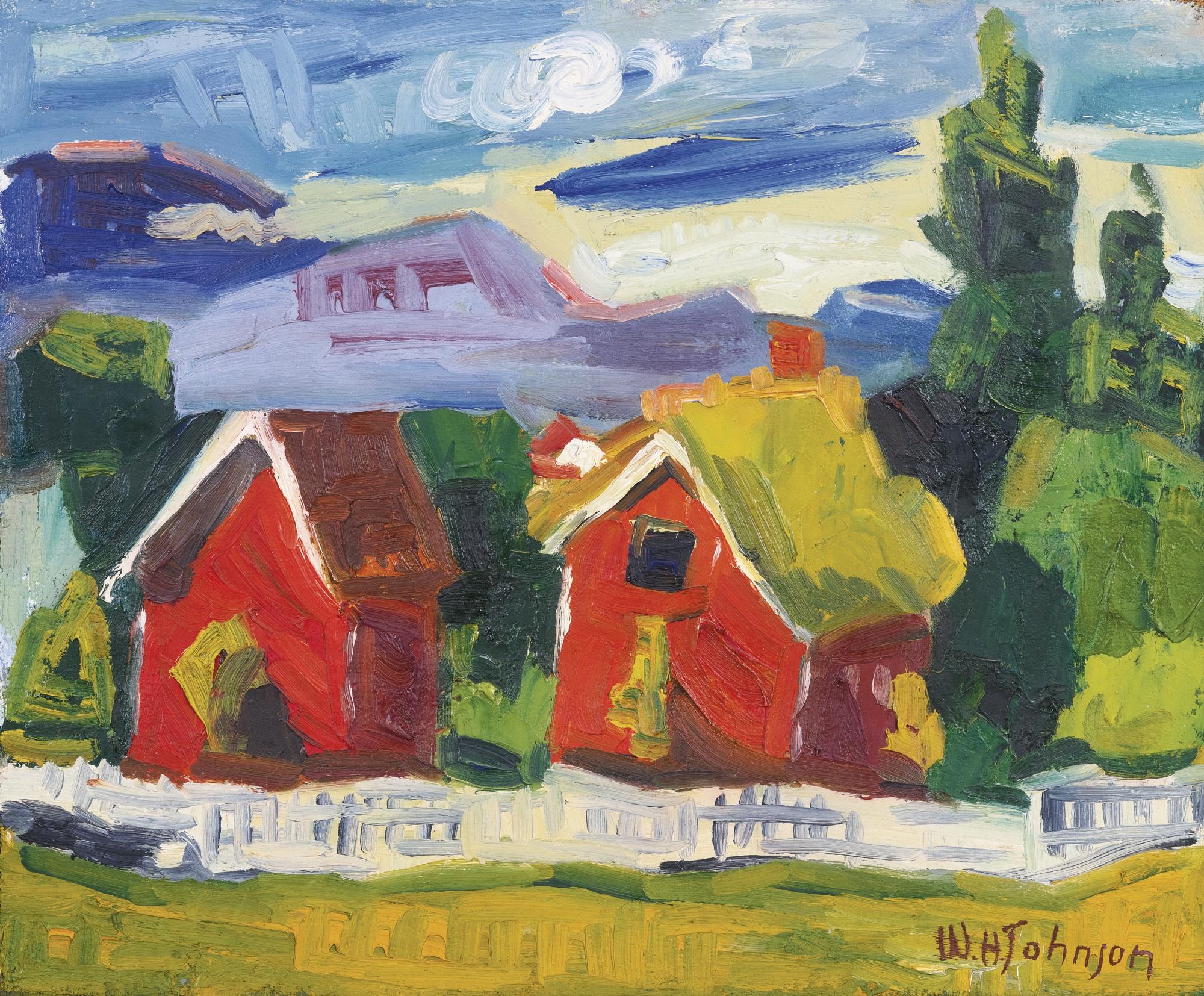 William Henry Johnson - Two Red Barns