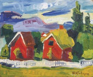 William Henry Johnson - Two Red Barns