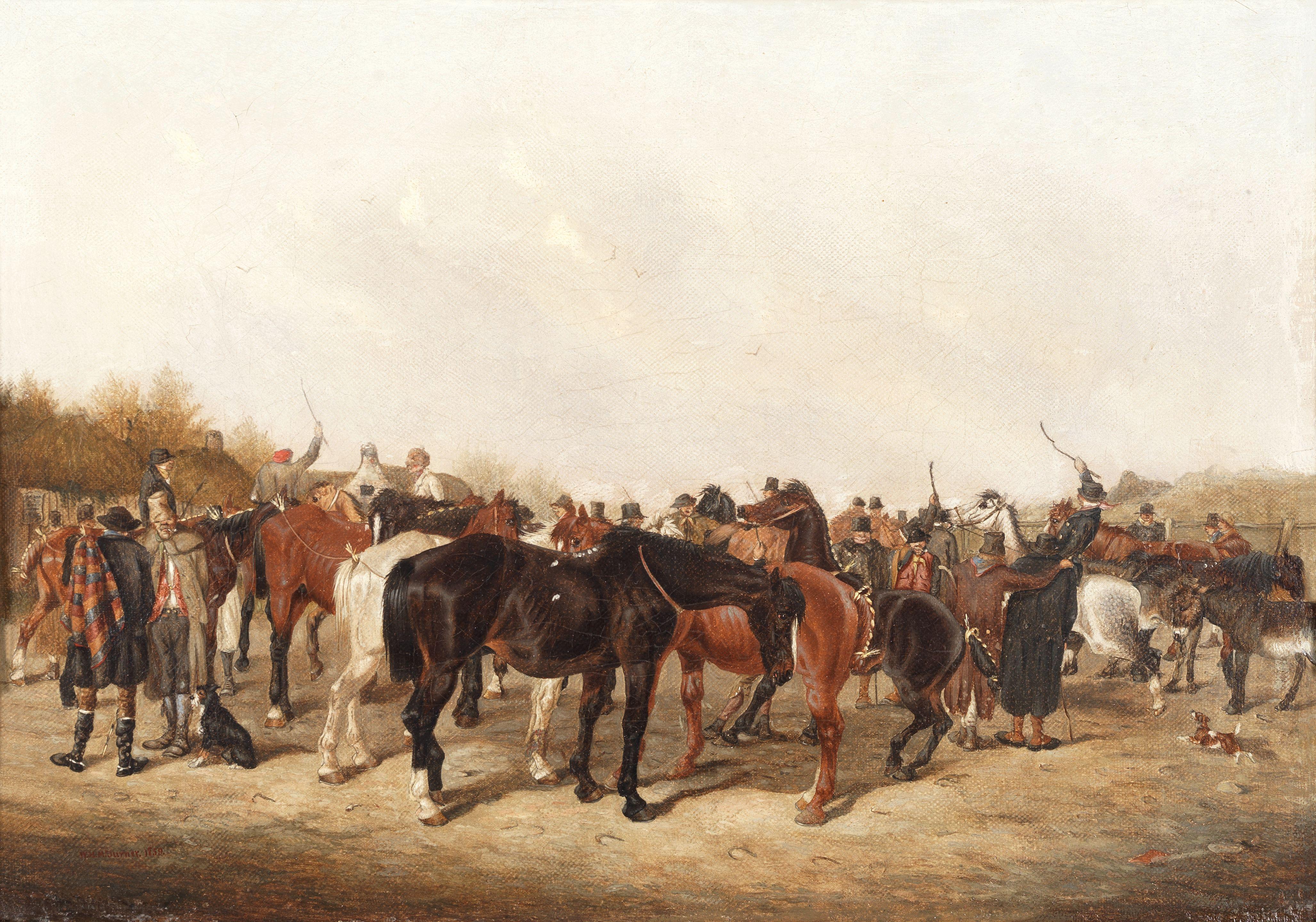 William Henry M. Turner - The horse fair; Horse traders outside an inn each 23 x 30.5cm (9 x 12in).(2)