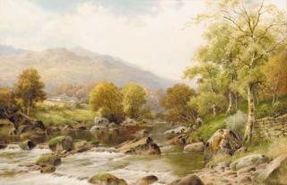 William Henry Mander - Boys fishing on the Lledr