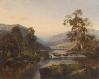 William Henry Mander - Figures By A River In A Mountainous Landscape