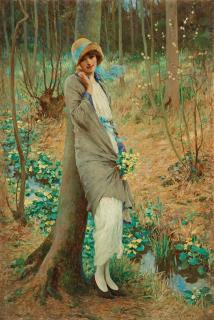 William Henry Margetson - Woman in a Spring landscape