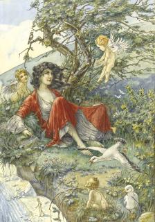 William Henry Walker - Girl In A Red Dress On A Cliff