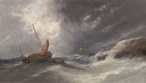 William Henry Williamson - A Fishing Lugger In An Onshore Breeze With A Wreck Beyond (Illustrated); And A Fishing Lugger In Coastal Waters