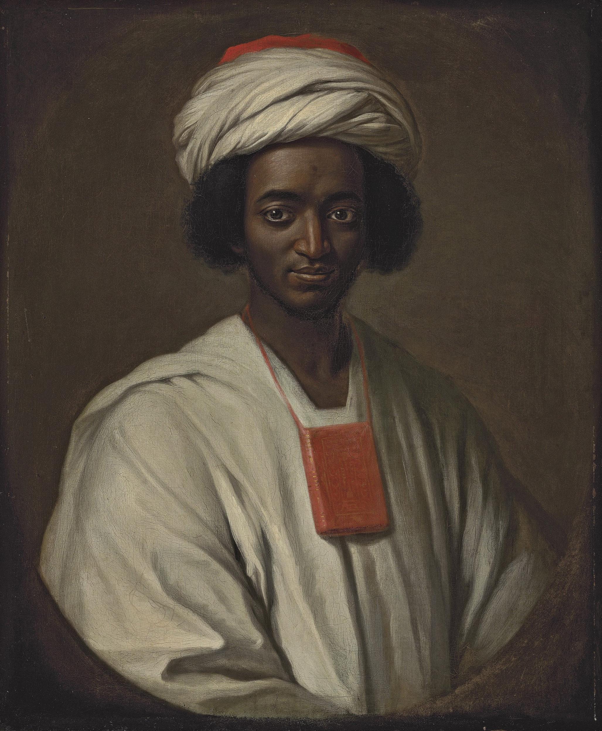 William Hoare of Bath, R.A. - Portrait of Ayuba Suleiman Diallo, called Job ben Solomon (1701-1773), half-length, in African dress, with the Qu\'ran around his neck, in a feigned oval