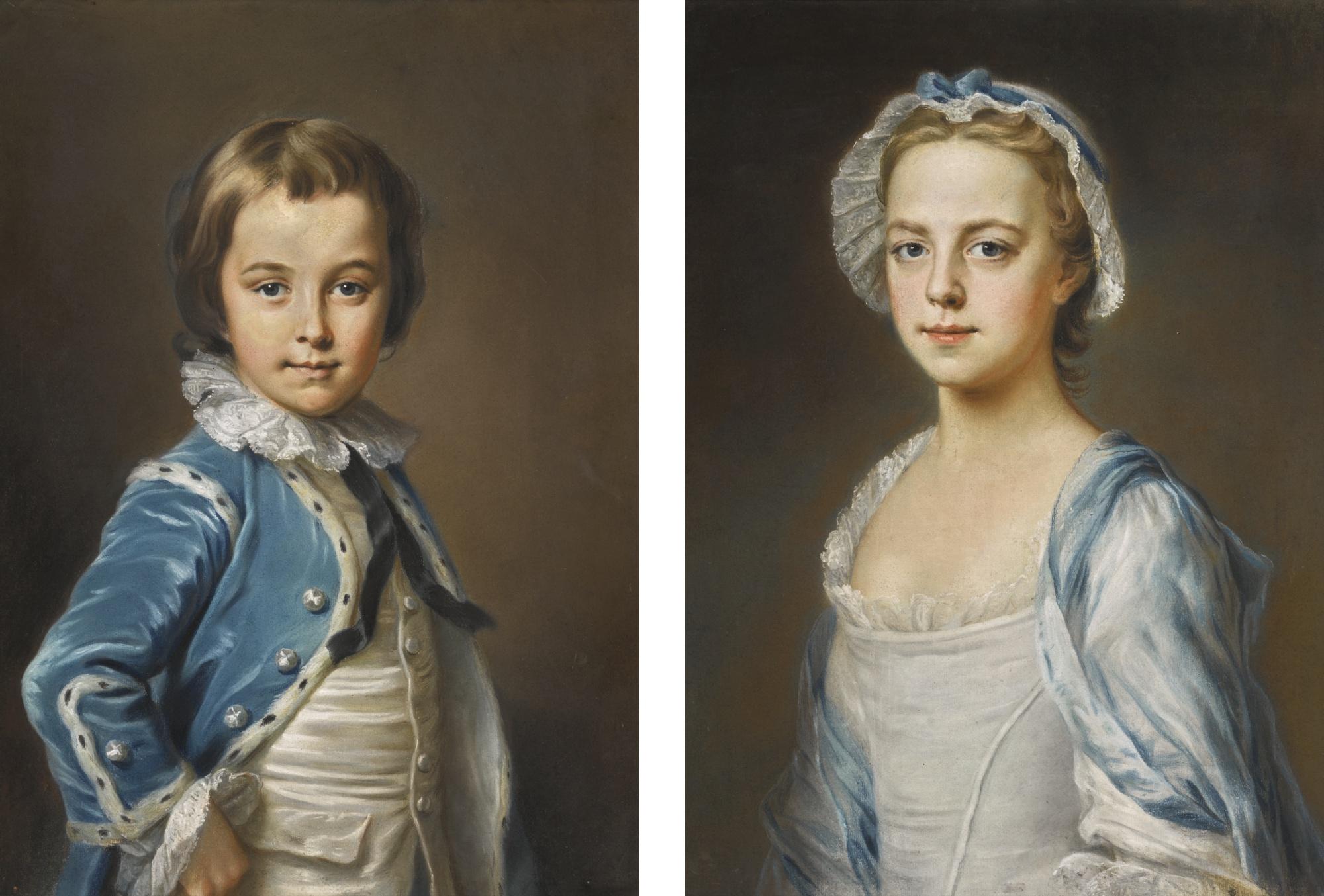William Hoare of Bath, R.A. - Portrait Of Henry Fiennes Pelham-Clinton, Earl Of Lincoln (1750-1778); Together With His Elder Sister, Catherine (B. 1748)