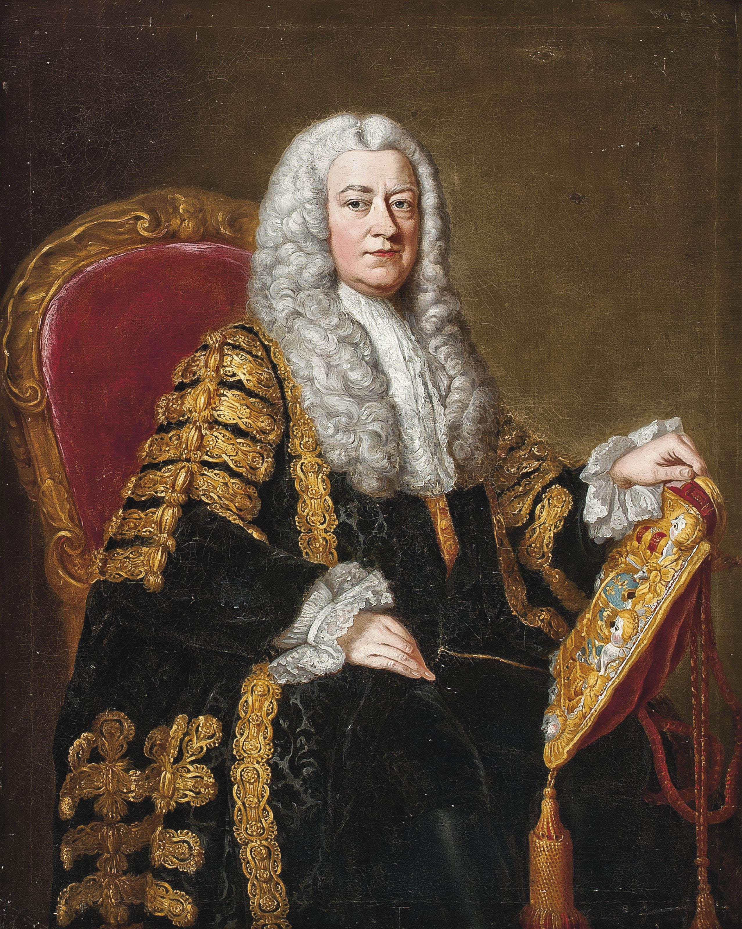 William Hoare of Bath - Portrait of Philip Yorke, 1st Earl of Hardwicke (1690-1764), three-quarter-length, in the robes of the Lord High Chancellor and holding the Great Seal