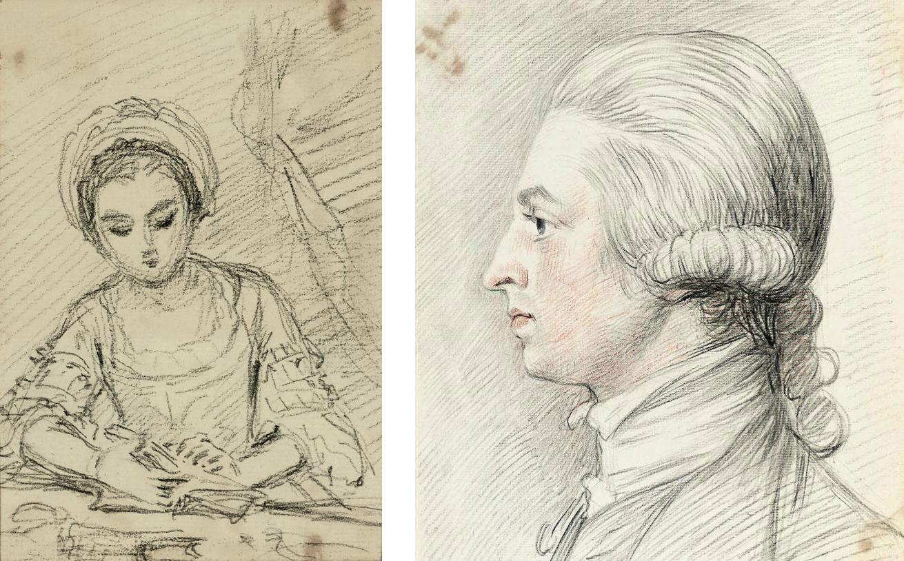 William Hoare of Bath - Study of a gentleman, shoulder-length, in profile to the left; and Study of a lady reading a book (both illustrated)