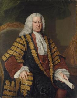 William Hoare, R.A. - Portrait Of Henry Pelham (1694-1754), Three-Quarter-Length, Seated In Chancellor\'S Robes, A Scroll In His Left Hand