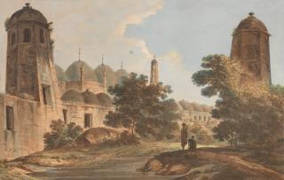 William Hodges, R.A. - A view of the Cutterá built by Jaffier Cawn at Muxadavad; A view of the Fort Pateeta, near Chunar, a set of two