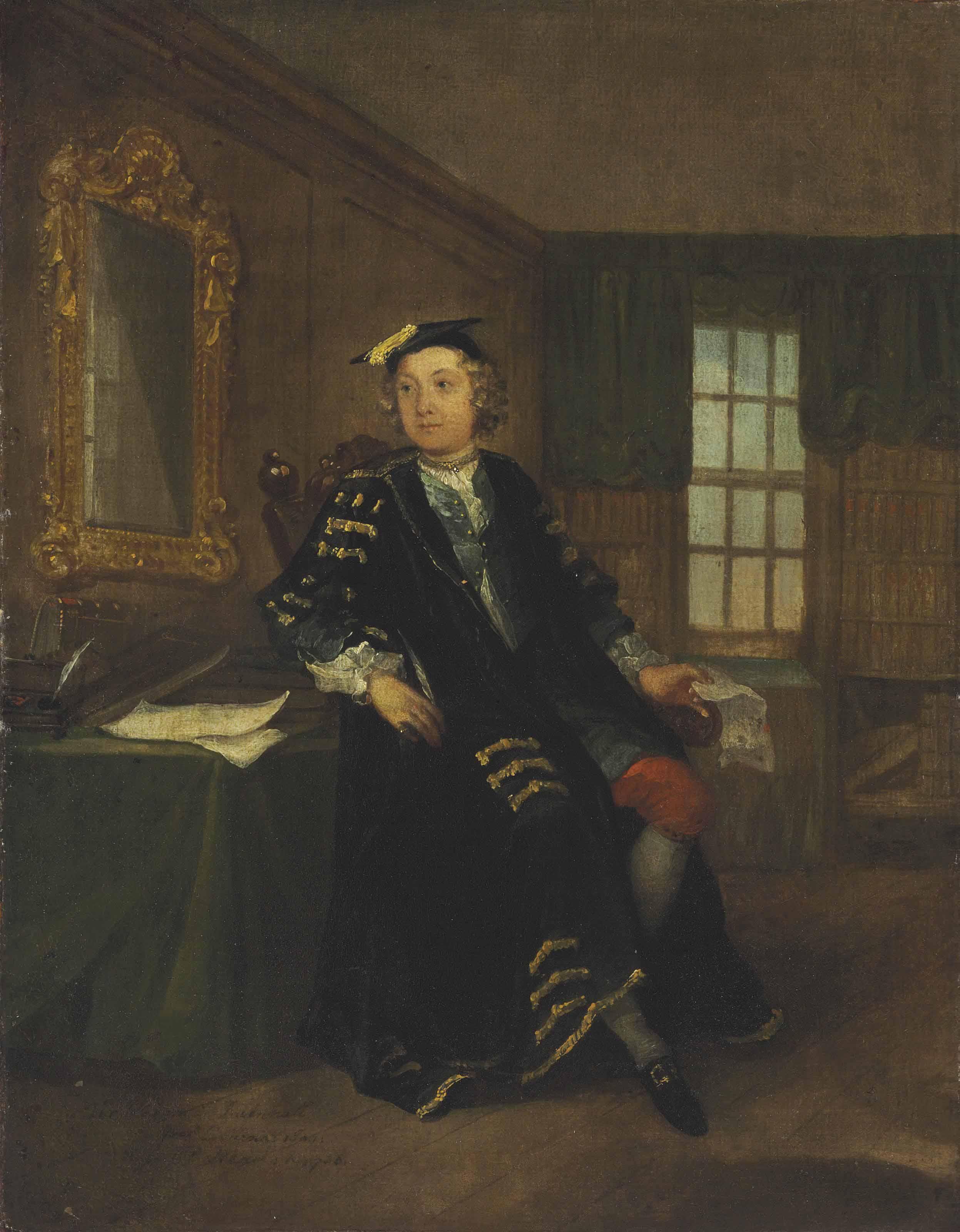 William Hogarth - Portrait Of Thomas Western (1714-1766), Small Full-Length, In His Study At Clare Hall, Cambridge